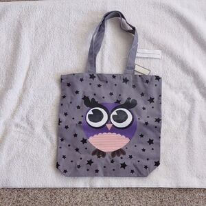 Purple Owl Stars Canvas Book Tote Bag